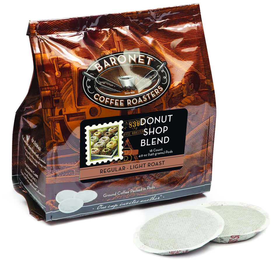 Baronet Coffee Donut Shop pods in a 54-pack for convenient mornings.