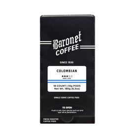 Baronet Coffee pods three-box display shows freshness and variety for daily brewing.