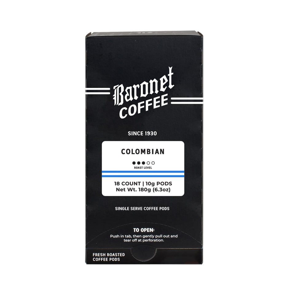 Baronet Coffee pods three-box display shows freshness and variety for daily brewing.