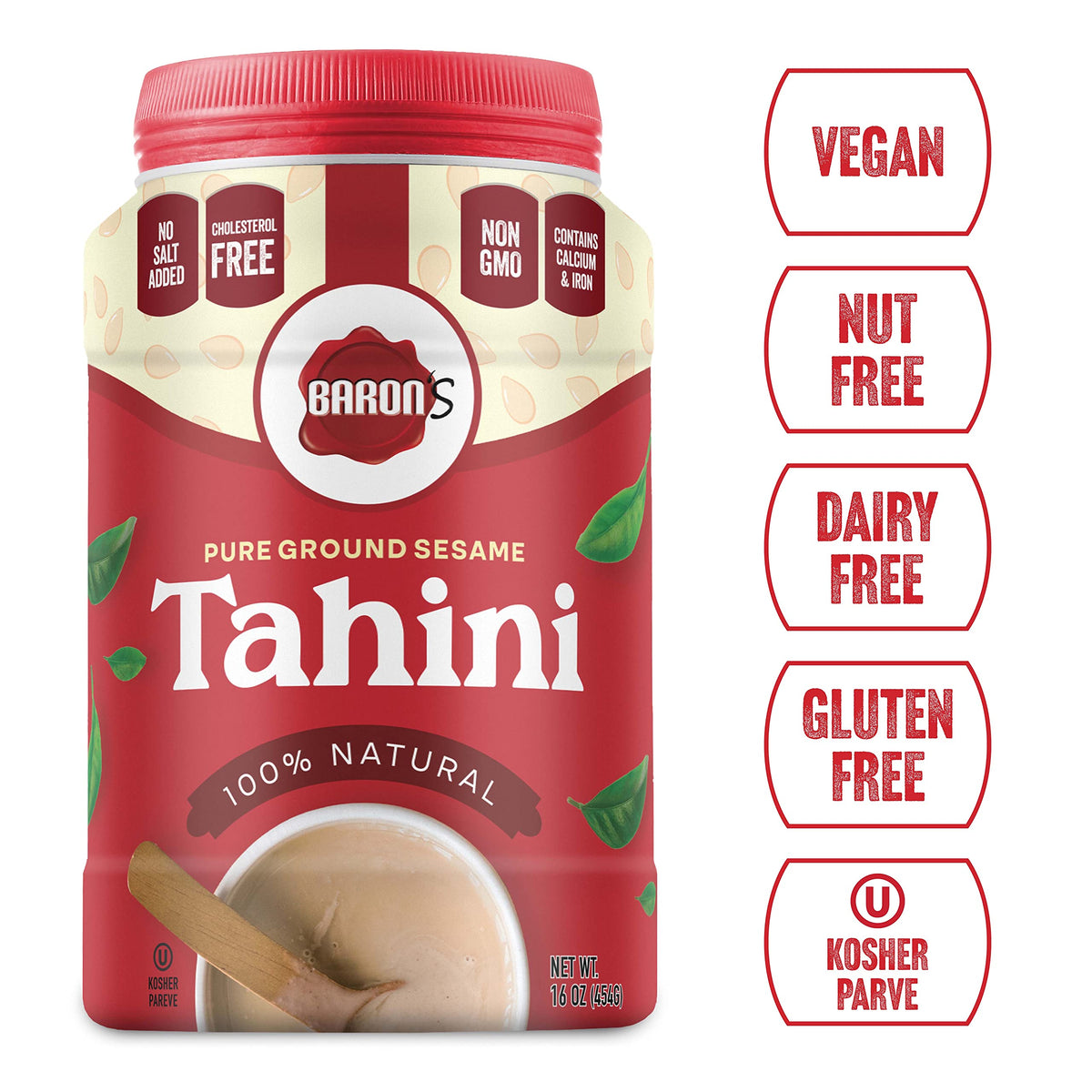 Baron's kosher 100% pure tahini bottle is perfect for vegan cooking and baking.
