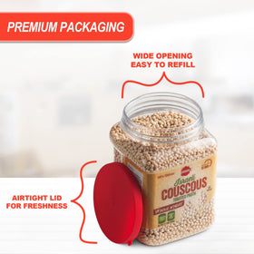 Kosher pareve certification label on couscous packaging from Baron’s.