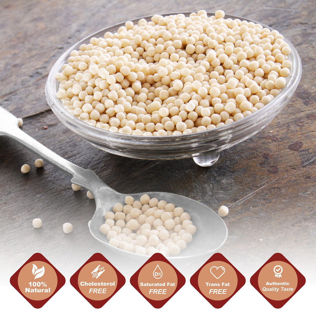 Baron's Original Israeli Couscous pearled noodles in a jar, perfect for soups.