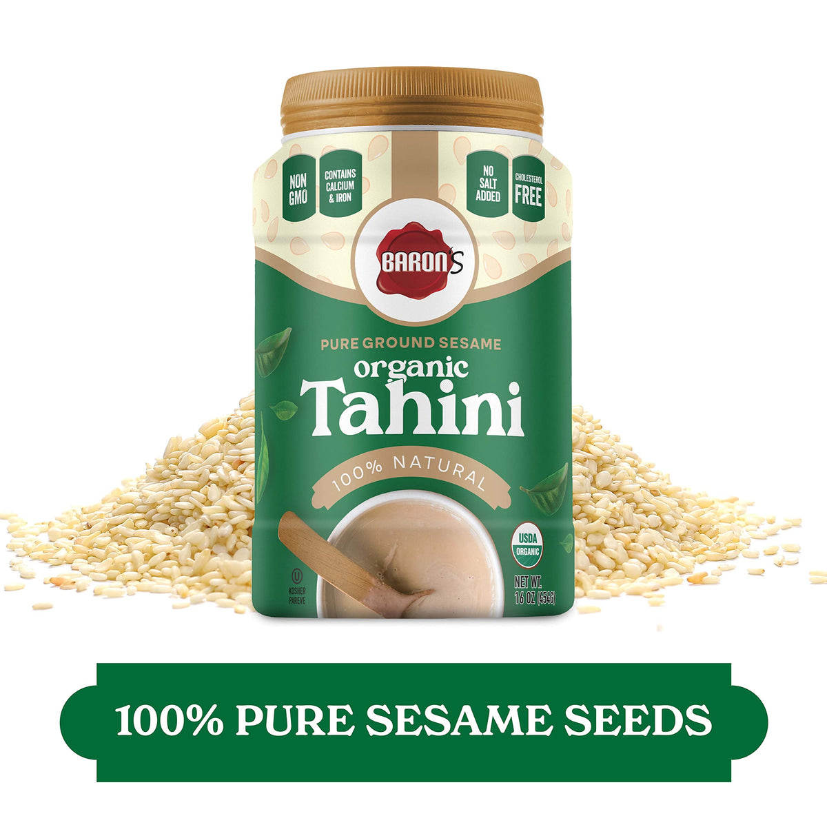 Baron's Tahini pour shot shows creamy paste perfect for sauces and dressings