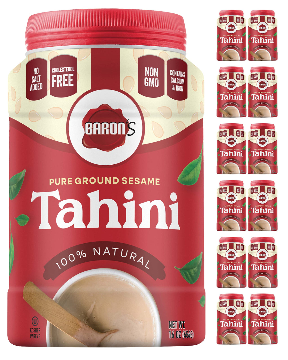 Baron's smooth consistency tahini jar ideal for creamy base for hummus and dressings.