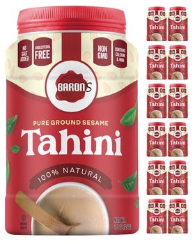 Baron's smooth consistency tahini jar ideal for creamy base for hummus and dressings.