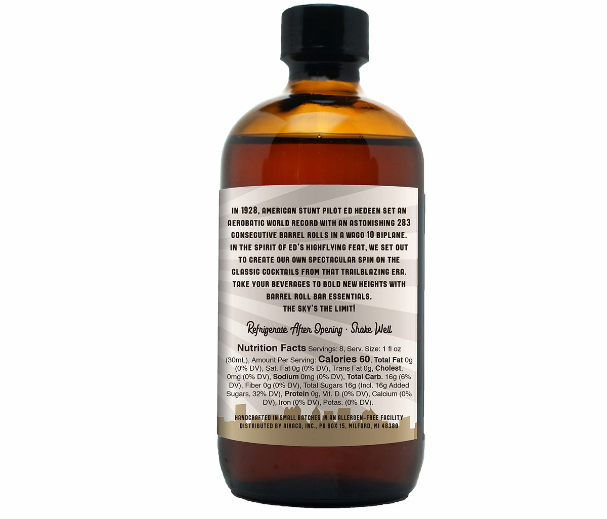 Barrel Roll Demerara syrup ingredients highlight real cane sugar and natural flavors.