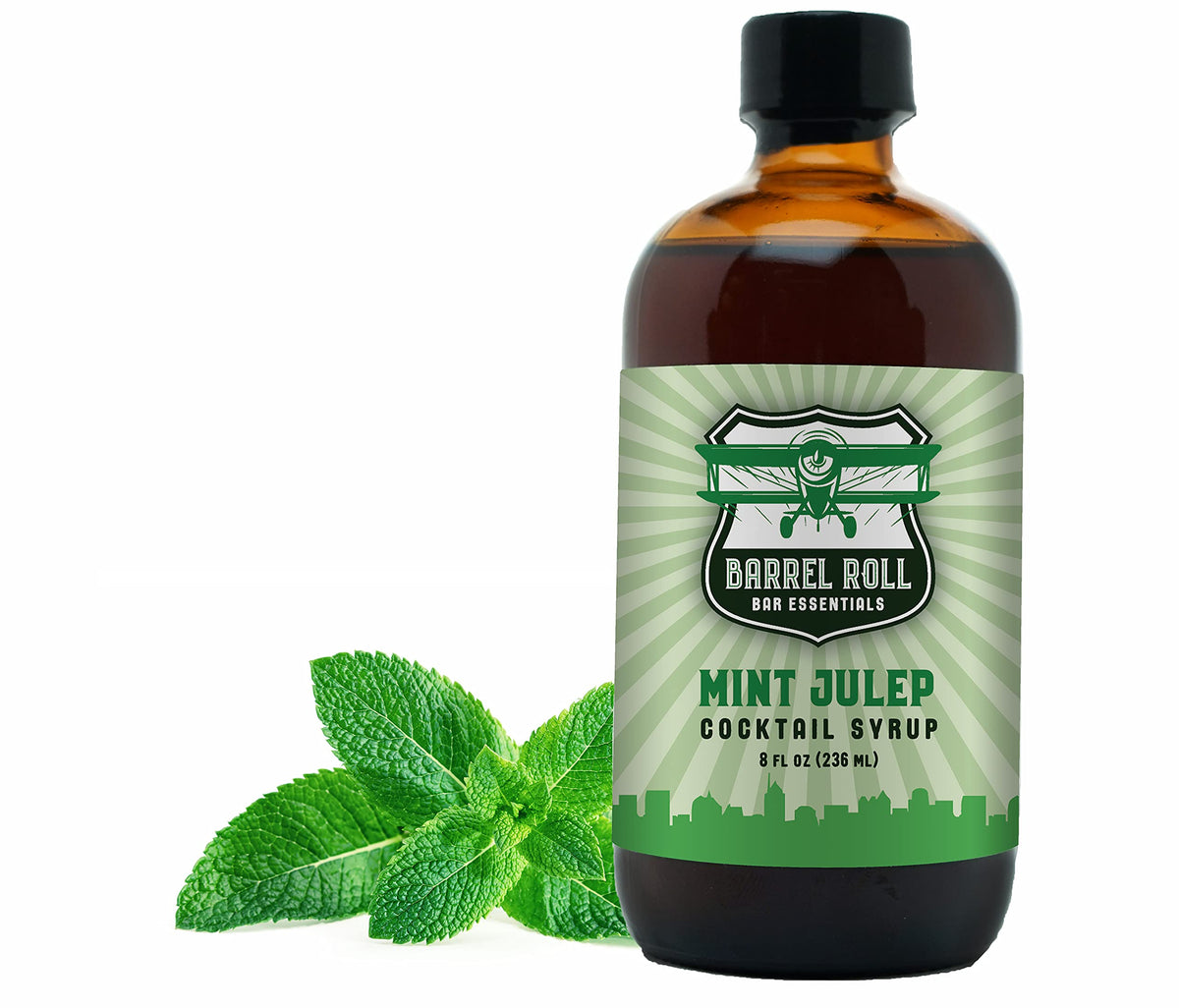 Barrel Roll Mint Julep mix bottle highlights natural ingredients for premium home cocktails.