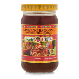 Barrio Fiesta ginisang bagoong packaging with sweet flavor notes and serving ideas