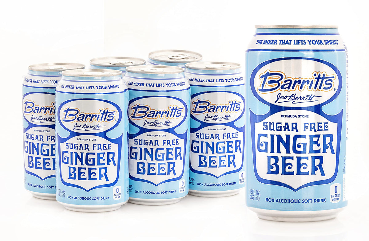 Barritt's Sugar Free Ginger Beer can, zero sugar with bold ginger flavor for any mixer.