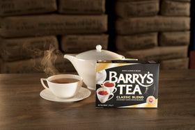 Barry's Tea Classic Blend box and cup, suggesting daily ritual.
