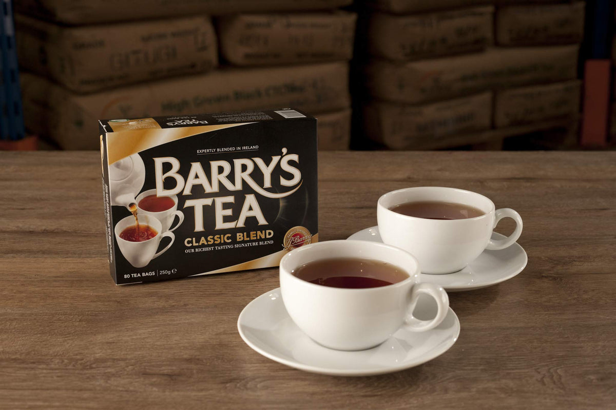 Barry's Tea Classic Blend packaging highlighting Irish heritage and natural quality.