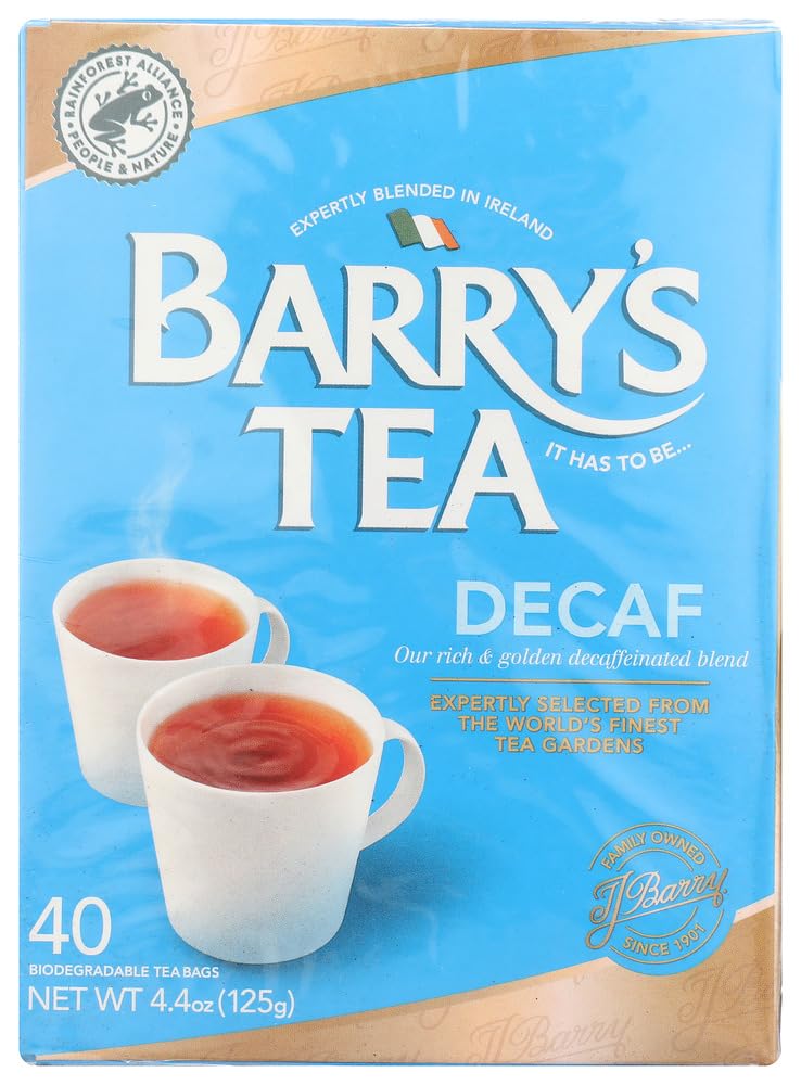 Barrys Tea Decaf 2-pack box shows a rich, caffeine-free blend.