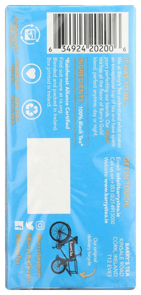 Barrys Tea Decaf tea bags close-up highlights natural ingredients.
