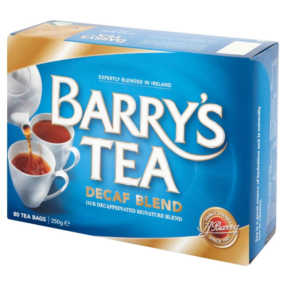 Barry's Tea Decaffeinated box offers a caffeine-free blend for anytime enjoyment