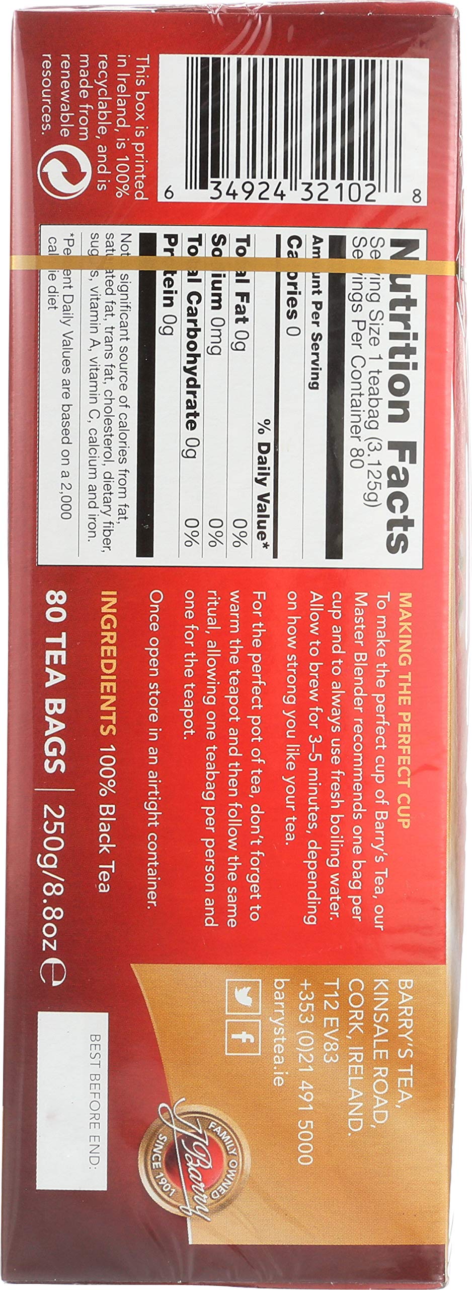 Barry's Tea Gold Blend packaging close-up emphasizes natural ingredients