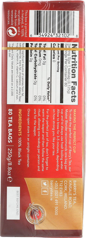 Barry's Tea Gold Blend packaging close-up emphasizes natural ingredients