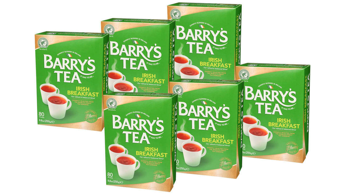 Barry's Tea Irish Breakfast tea bags boxed, bold morning flavor for a comforting start