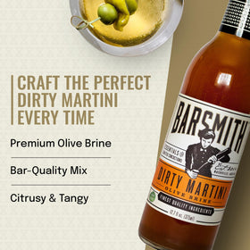 Barsmith Dirty Martini Mix cocktail glass ready to serve martini