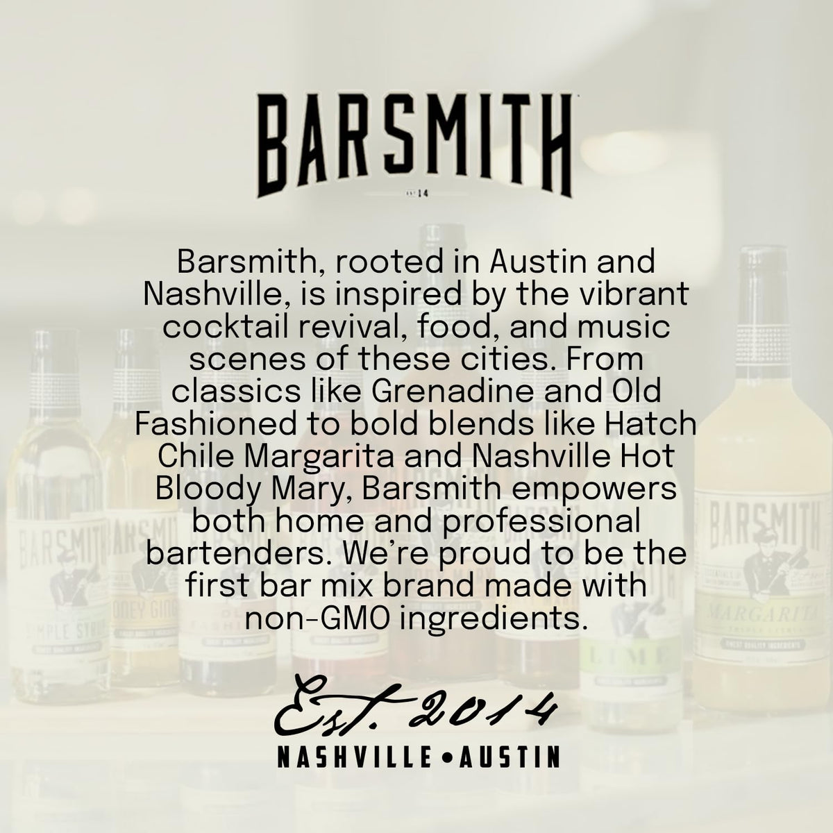 Barsmith Old Fashioned Mix bottle with glass and ice ready to serve.