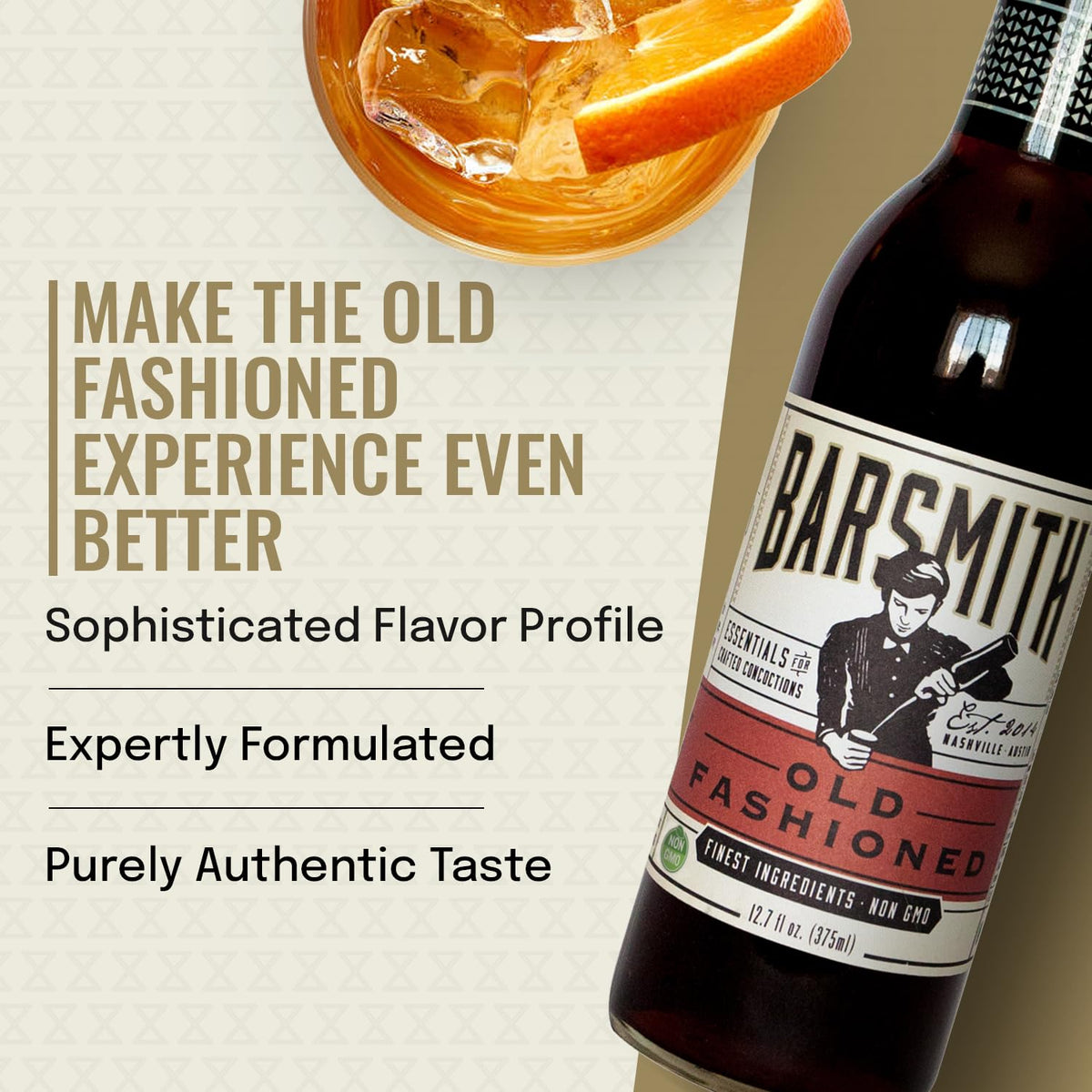 Barsmith Old Fashioned Mix ingredients with cane sugar and honey for balanced sweetness.