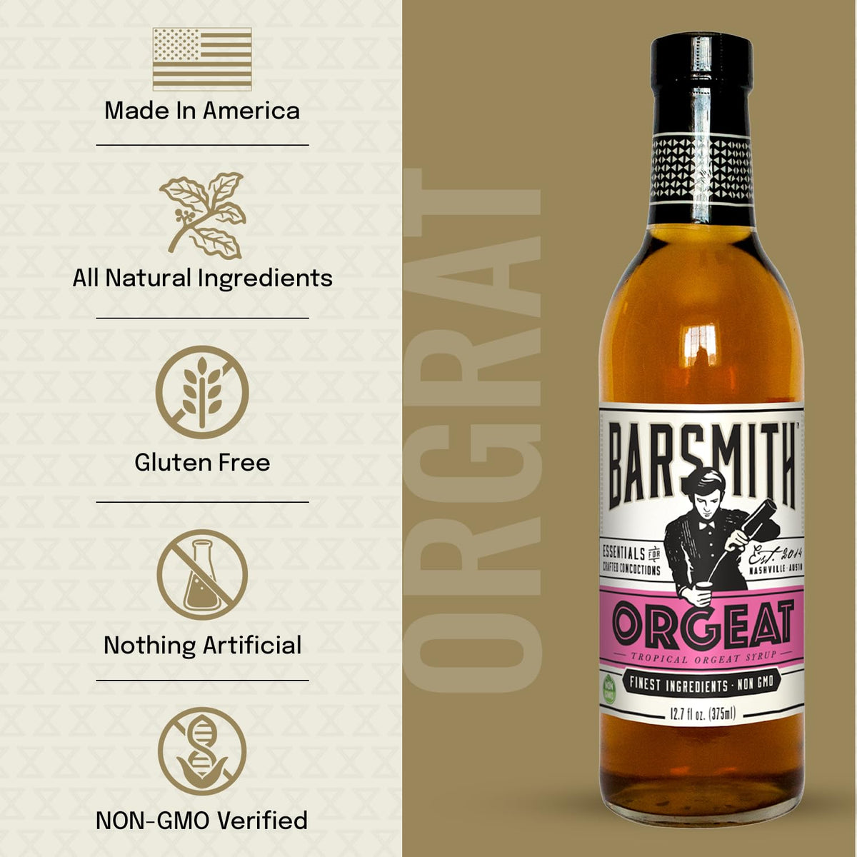 Barsmith Orgeat glass cocktail showing elegant amber color with toasted almond notes