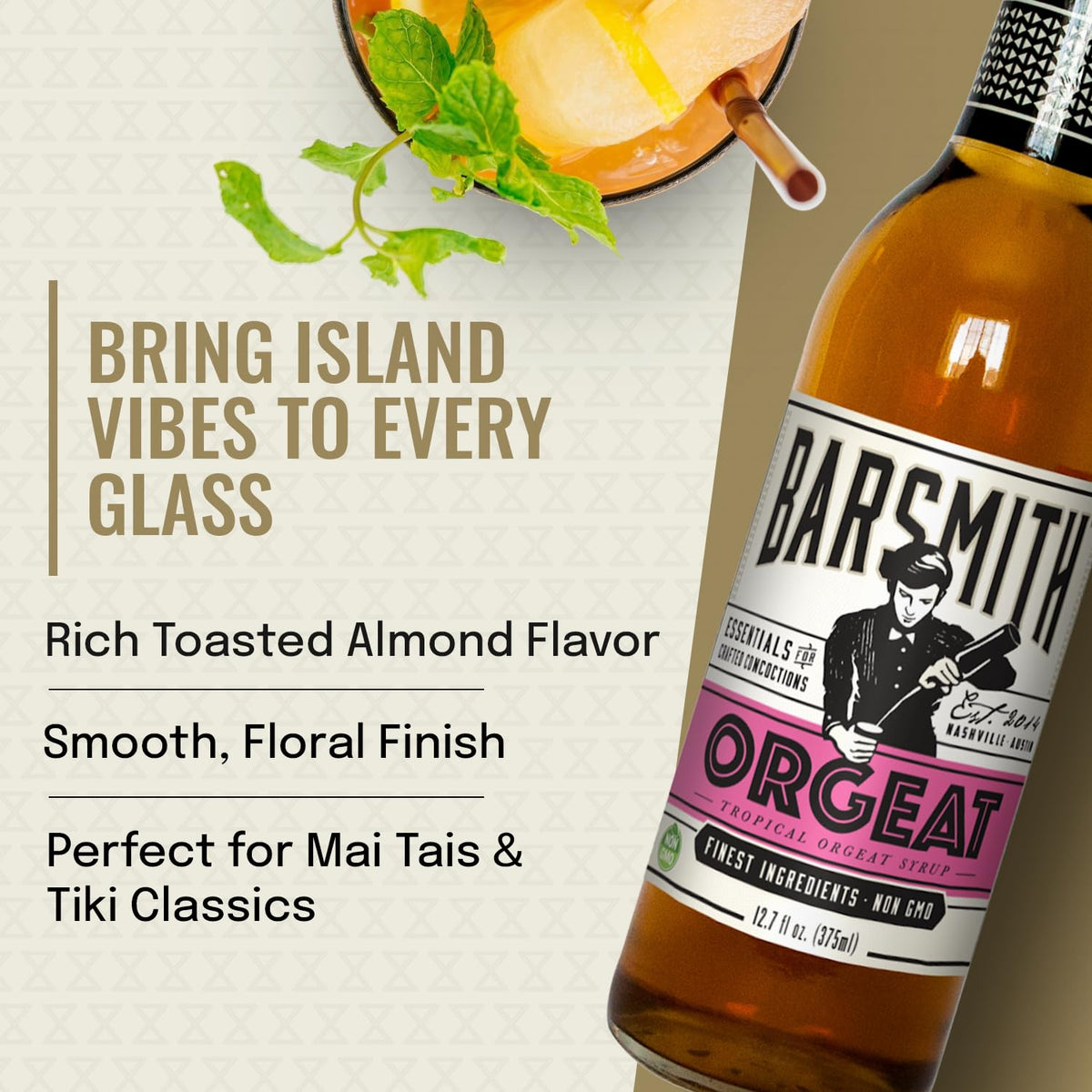 Barsmith Orgeat ingredient list emphasizing all-natural ingredients for clean flavor