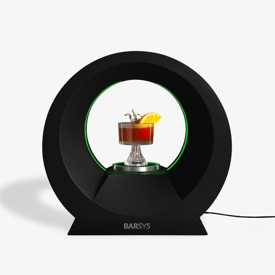 Barsys 360 black setup showing quick, consistent cocktail prep at home.