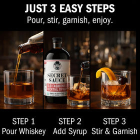 Bottle being poured into a glass suggests quick, no-muddle prep.