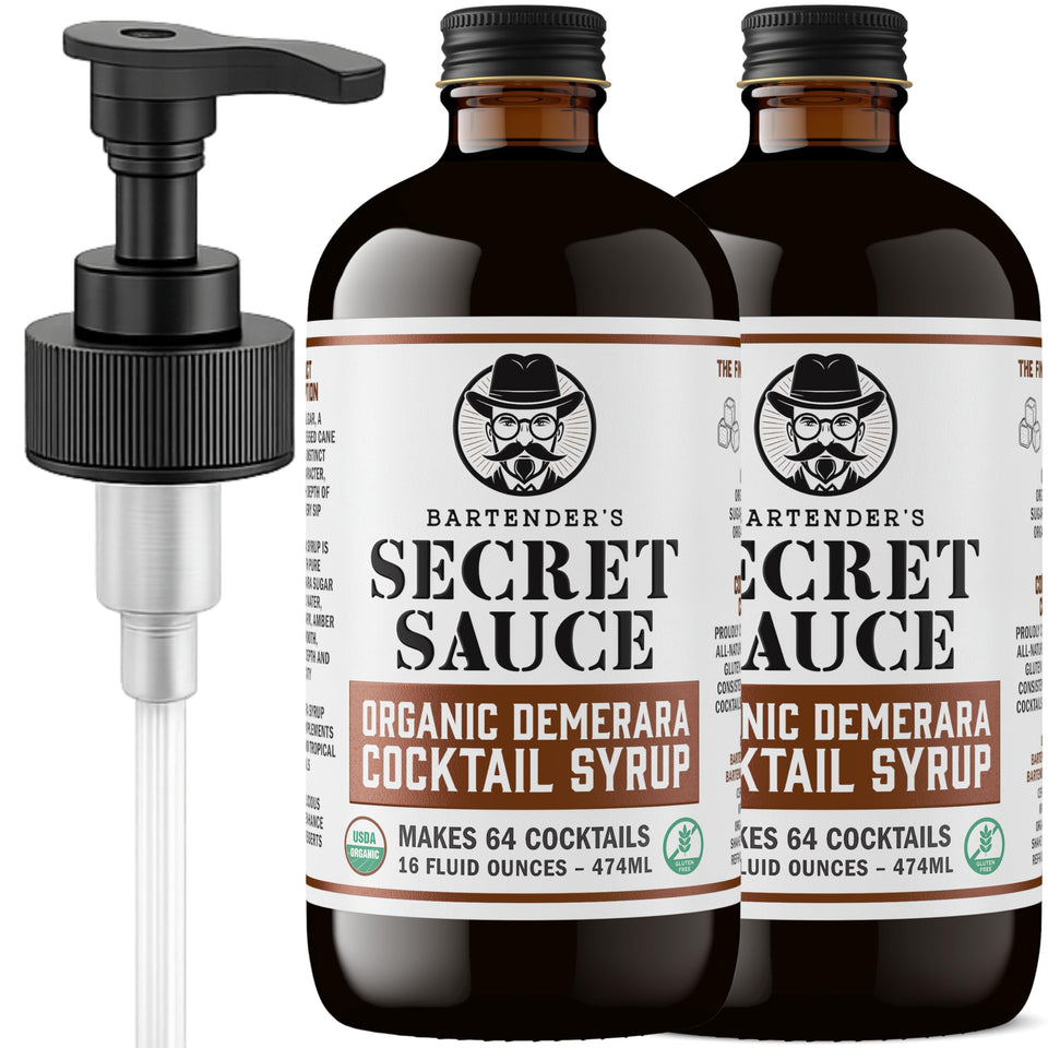 Bartender's Secret Sauce demerara syrup bottle ready for premium cocktails