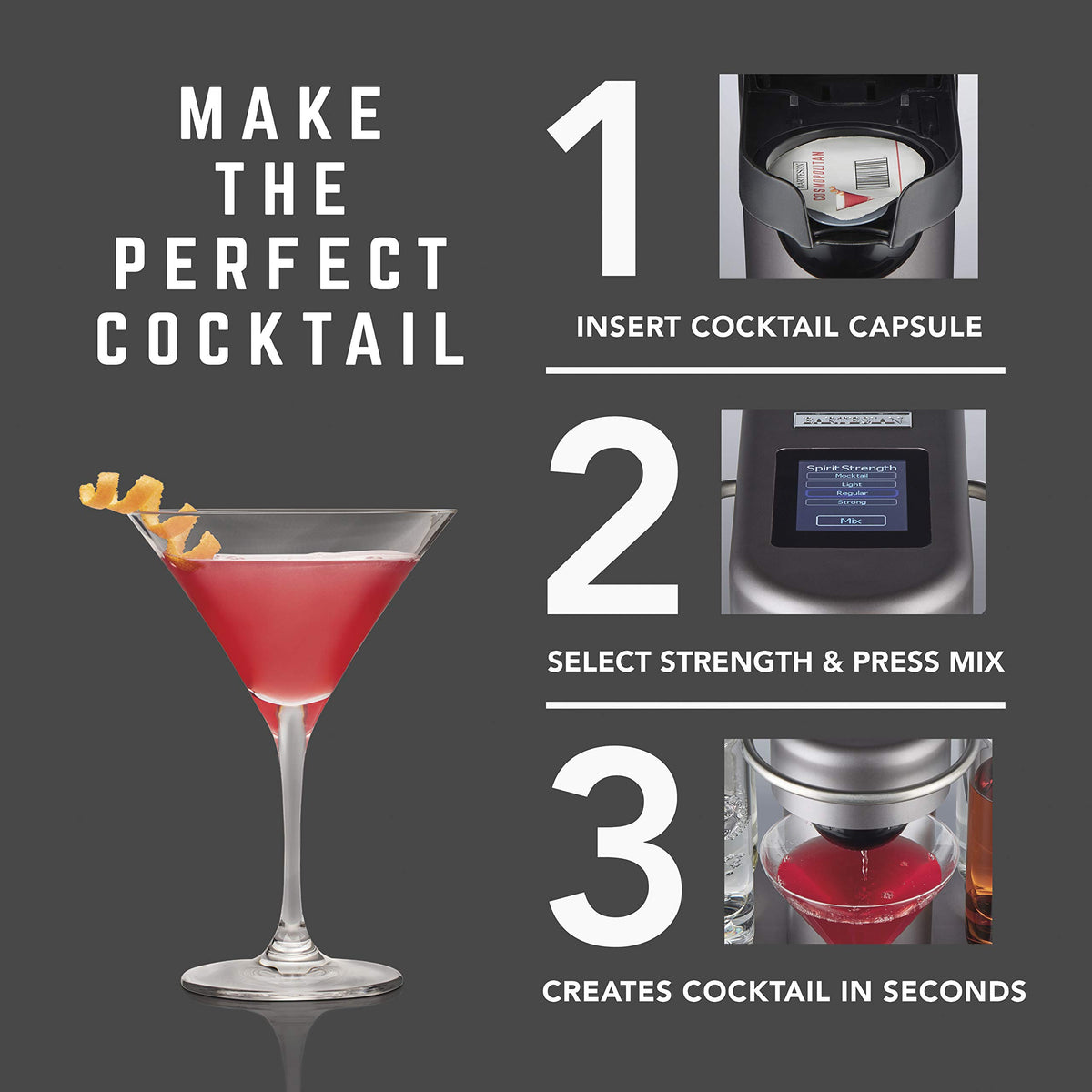 Bartesian machine pours a cocktail from a capsule for a quick serve