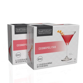 Bartesian Cosmopolitan capsules packaging with freshness dates for reliable home cocktails.