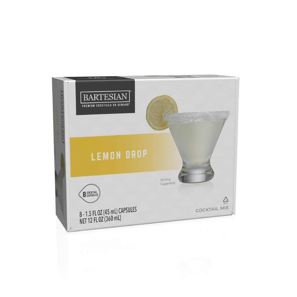 Bartesian Lemon Drop capsules pack for quick, tangy cocktails at home.