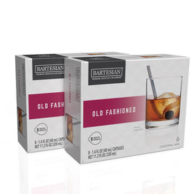 Bartesian old-fashioned capsules packaging highlighting freshness-dated, recyclable pods for home cocktails.