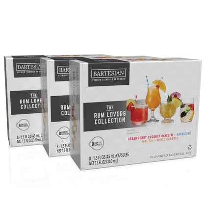 Bartesian rum lovers favorites collection box showing premium capsule pods for home mixology