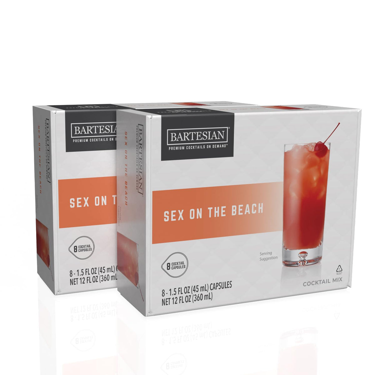 Bartesian Sex on the Beach capsules packaging highlights freshness for home bar use.