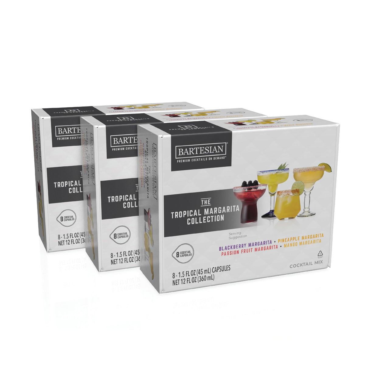 Bartesian Tropical Margarita capsules pack showcasing real juice concentrates for fresh cocktails.