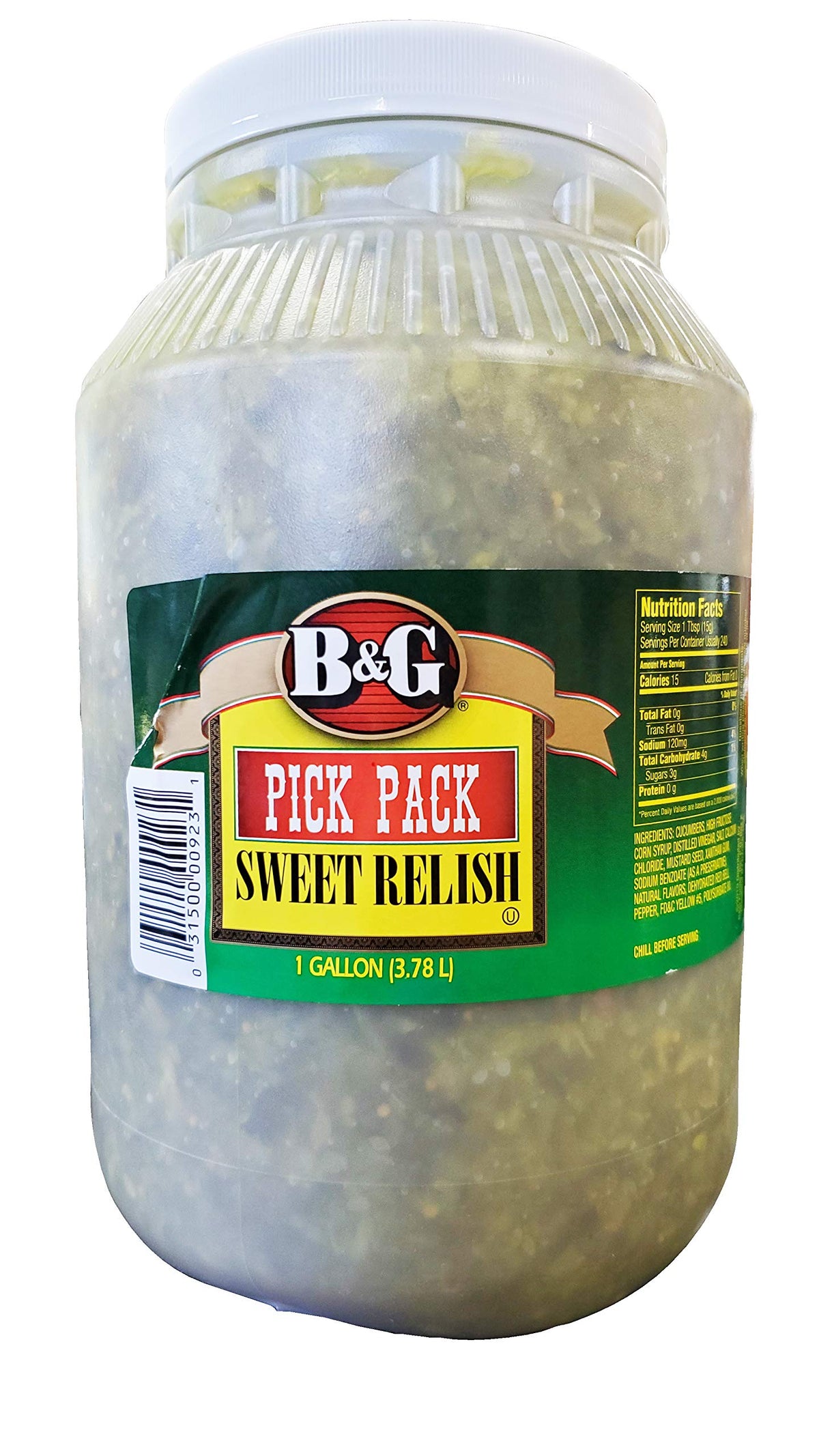 Barton & Guestier B&G Sweet Relish 1gal jar enhances sandwiches and salads.