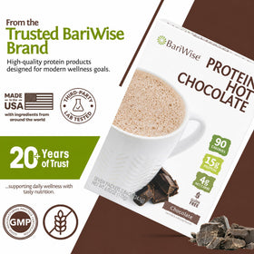 BariWise cocoa and protein imagery signaling a balanced, tasty option.