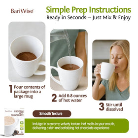BariWise keto-friendly hot chocolate prepared as a satisfying beverage.