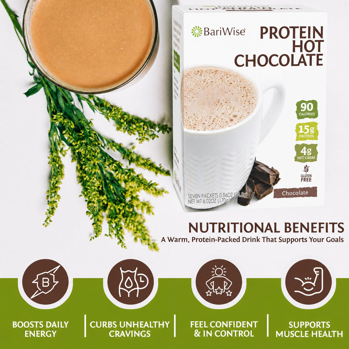 BariWise Protein Hot Chocolate 15g protein in a ready mug.