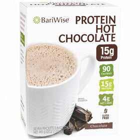 BariWise Protein Hot Chocolate cup steaming with rich cocoa and protein boost.