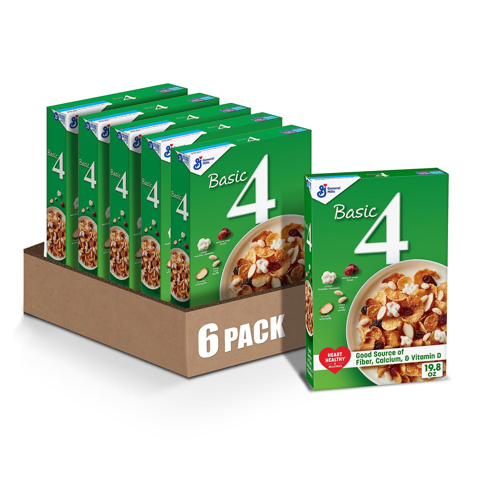 Basic 4 heart-healthy cereal served in a morning bowl highlighting fiber and whole grains