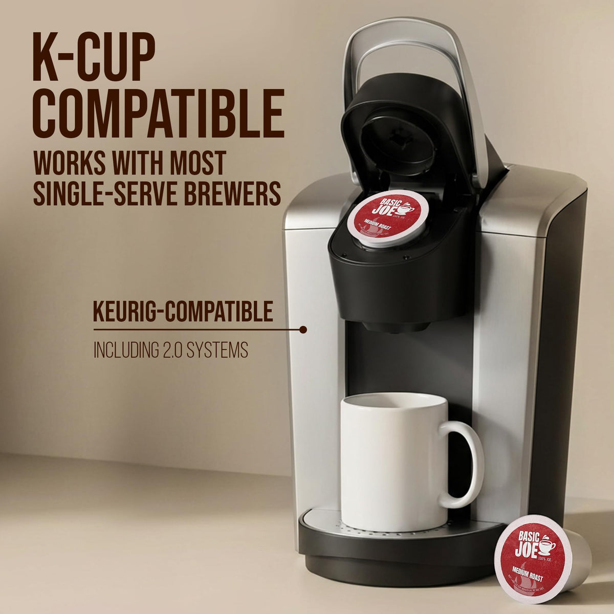 Basic Joe 100% Arabica beans deliver a smooth, dependable flavor in every cup.