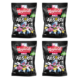 Bassett's Liquorice Allsorts 130g four-pack, vibrant sweets perfect for sharing.