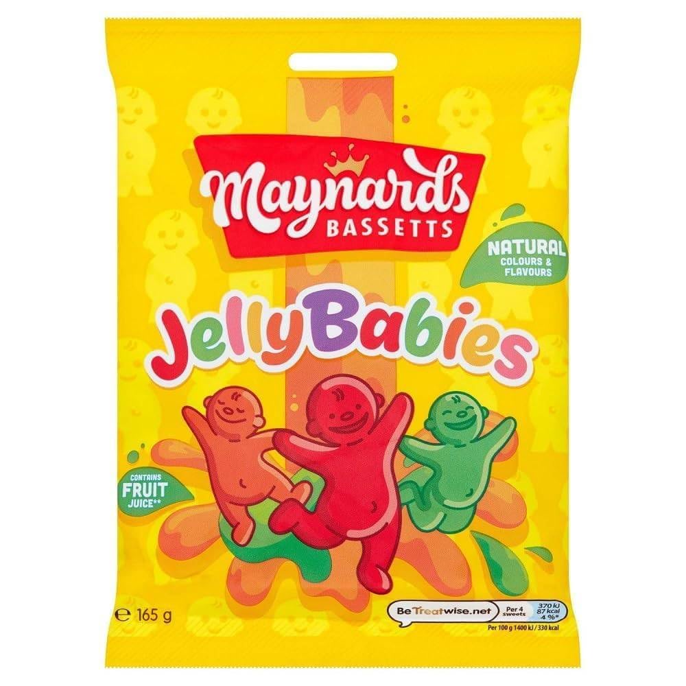 Bassett's Maynards Jelly Babies pack back shows ingredients and details.