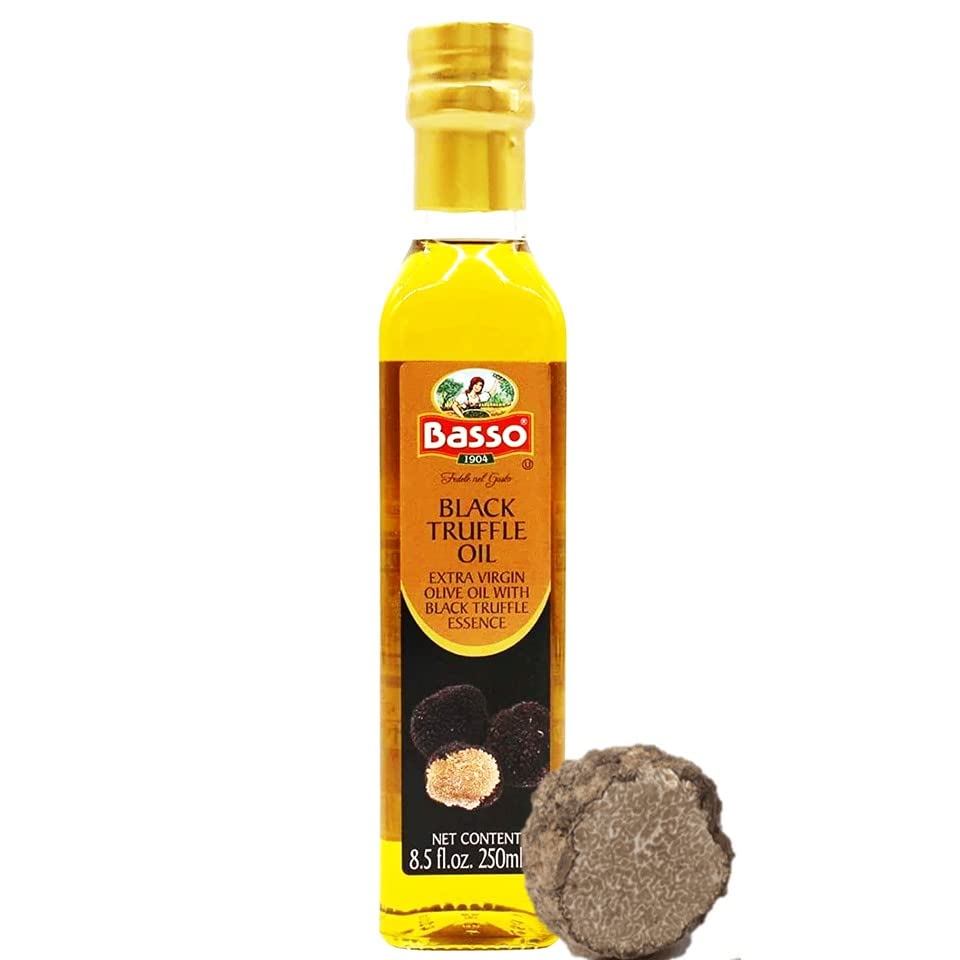 BASSO 1904 black truffle oil large bottle for finishing gourmet dishes.