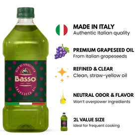 BASSO 1904 grapeseed oil pour closeup for smooth dressings and marinades.