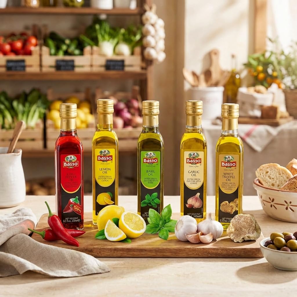 BASSO 1904 lemon-infused oil dressing over salads adds tangy depth and shine
