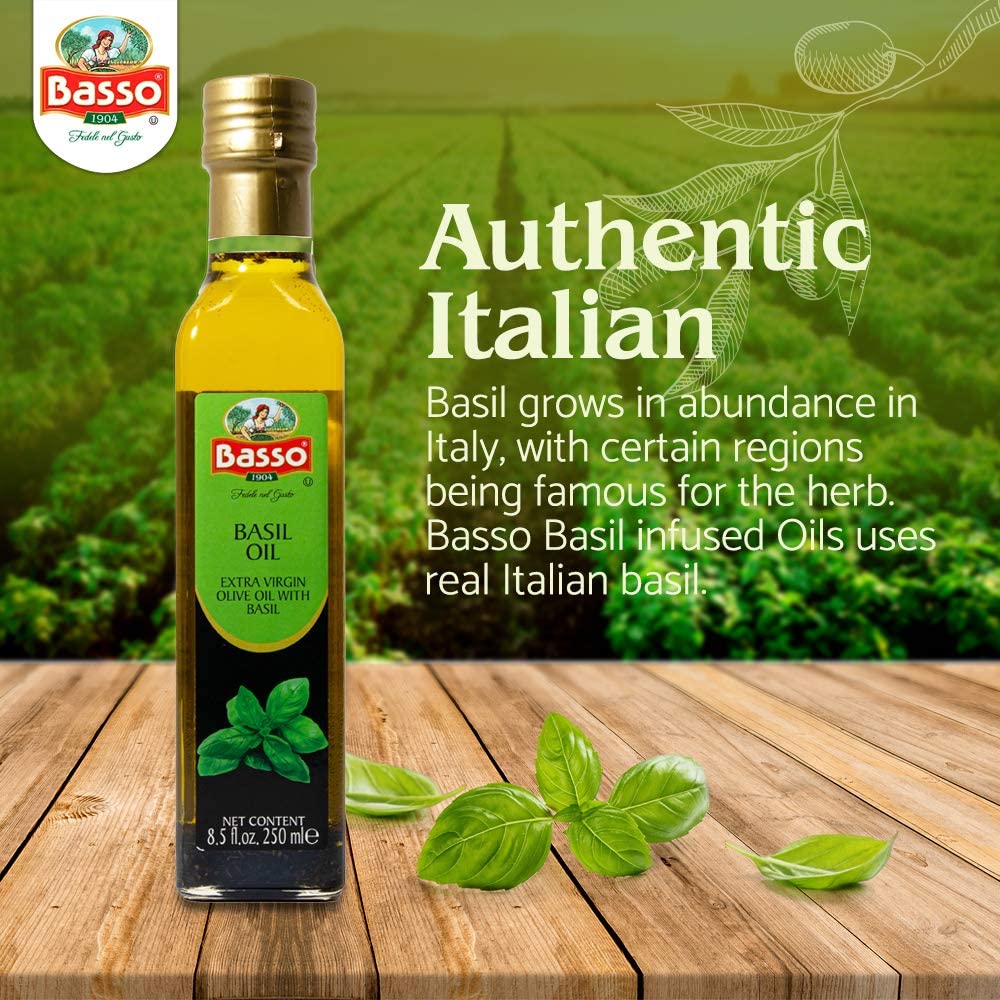 BASSO 1904 olive oil bottle pouring shows drizzle-ready finish.