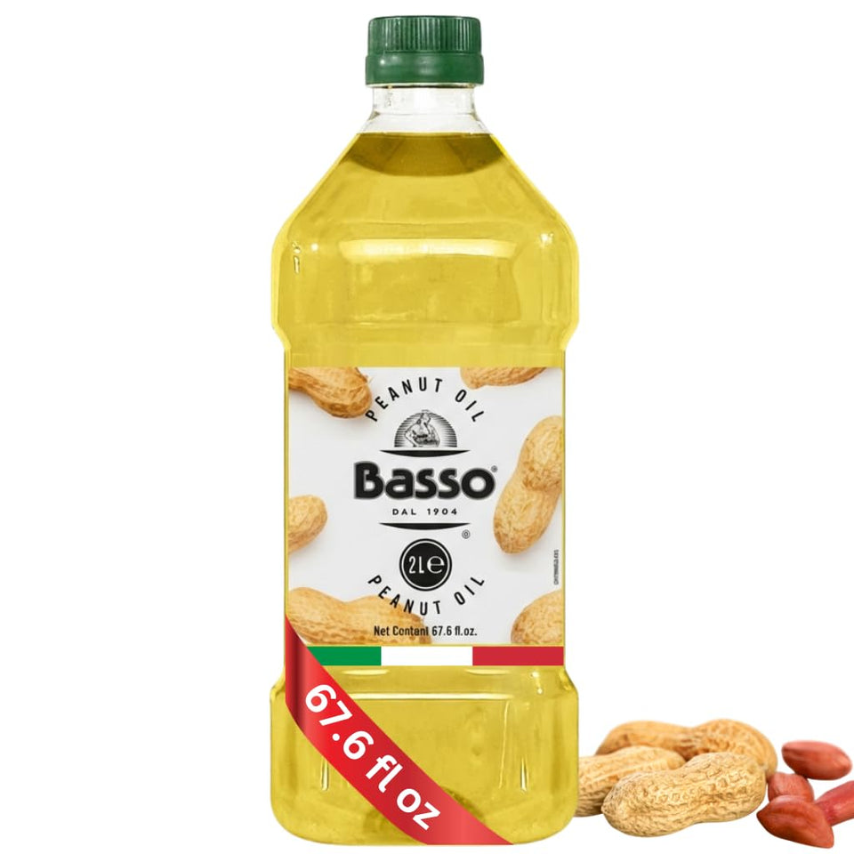 BASSO 1904 peanut oil bottle front view for high-heat frying.
